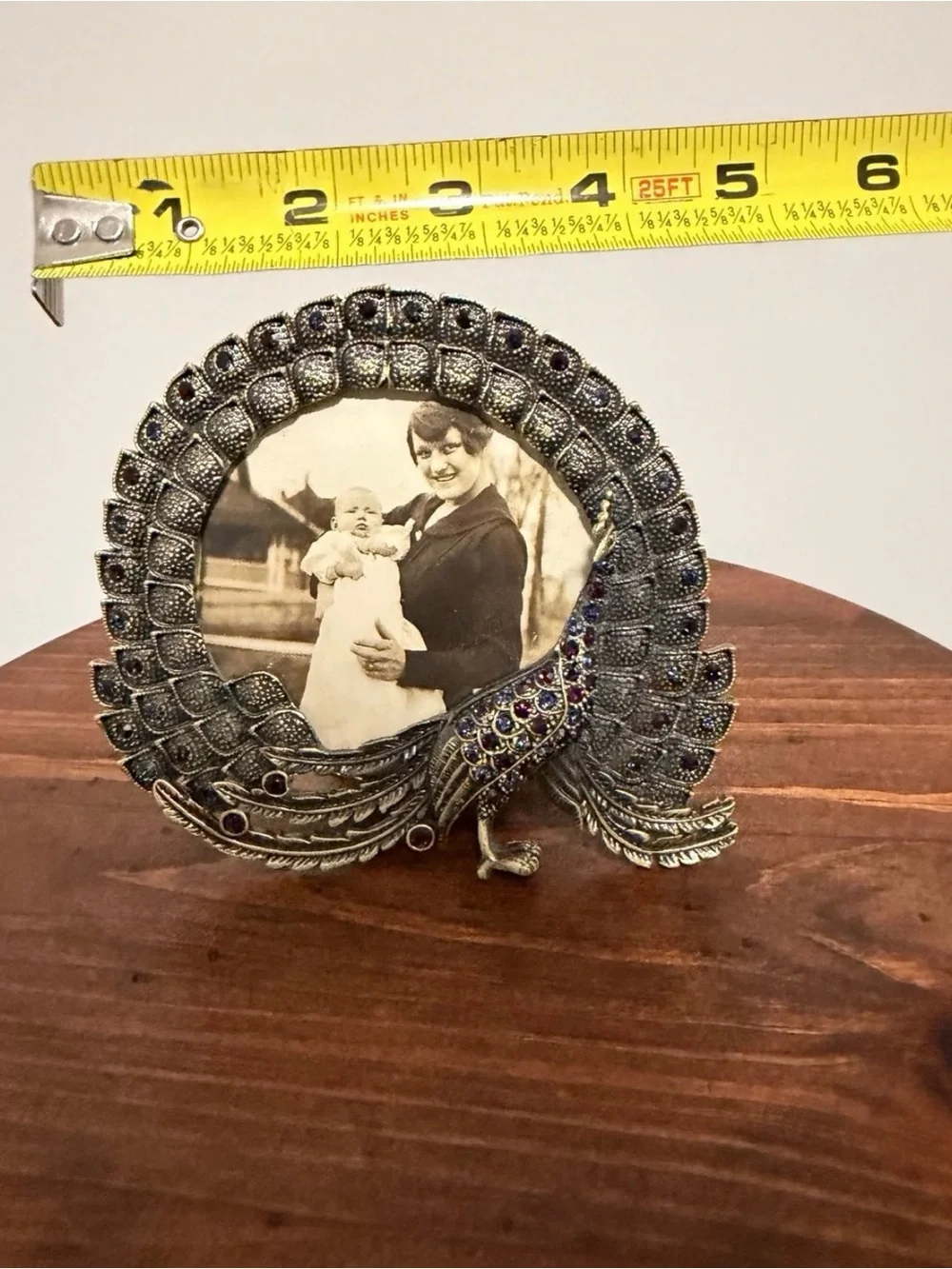 Pier 1 Imports Peacock Jeweled Rhinestone Picture Frame With Vintage Picture